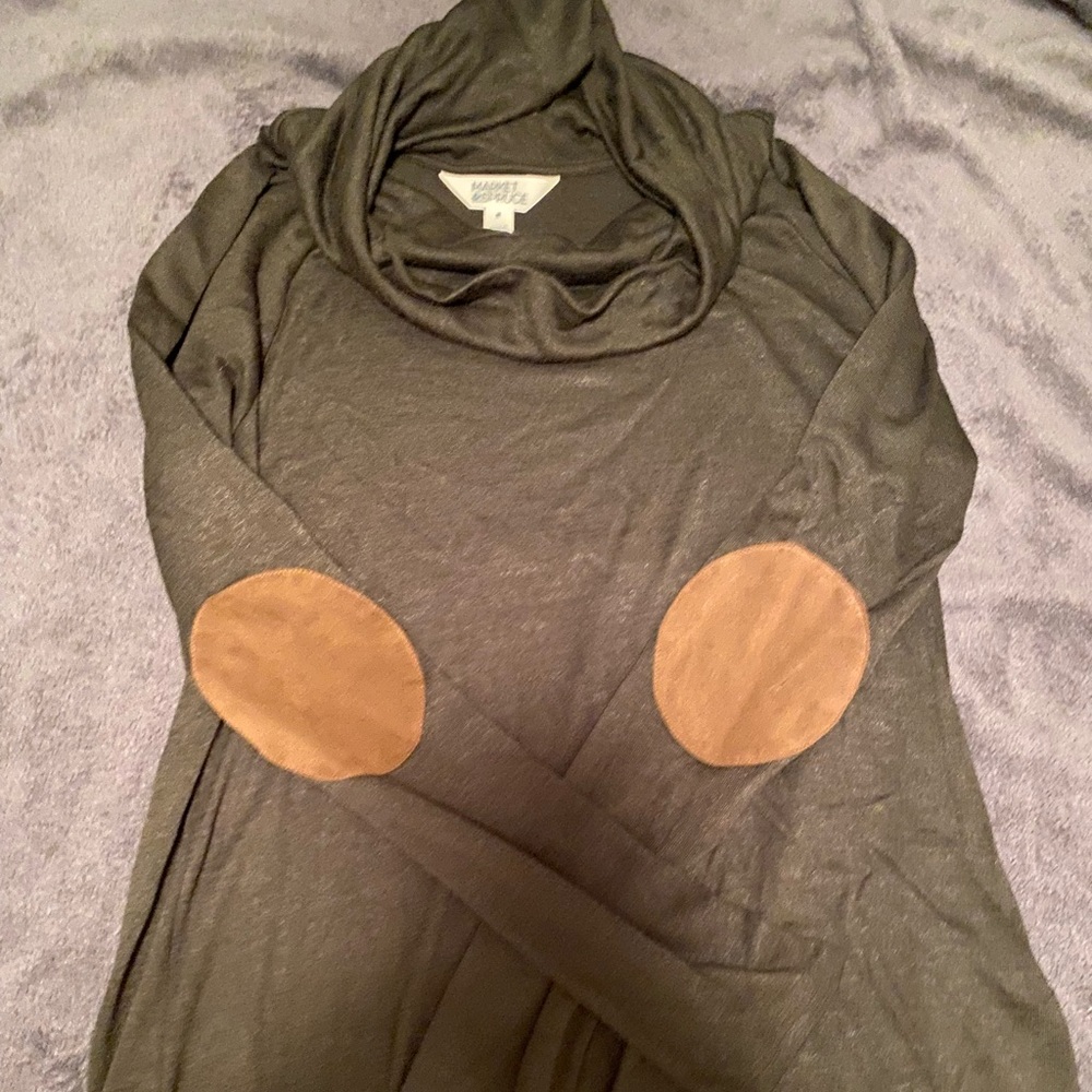 Market and Spruce Olive sweater with patch elbows